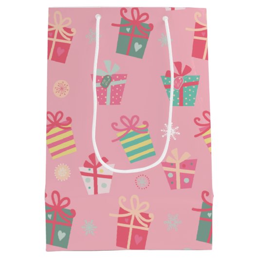 Niedlich und farbenfroh rosa Präsentiert Weihnacht Mittlere Geschenktüte (Rückseite)