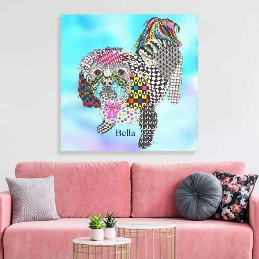 Niedlich und farbenfroh Shih Tzu Wrapped Canvas 24 Leinwanddruck (Insitu (Wohnzimmer))