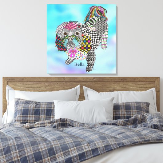 Niedlich und farbenfroh Shih Tzu Wrapped Canvas 24 Leinwanddruck (Insitu (Schlafzimmer))