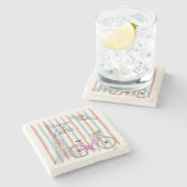 Niedlich und farbenfroh Willkommen in Paris Steinuntersetzer (Seitenansicht)