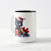NIEDLICH UND FUNNY BLACK CHRISTMAS KITTENS ZWEIFARBIGE TASSE (Vorderseite Links)