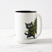 NIEDLICH UND FUNNY BLACK CHRISTMAS KITTENS ZWEIFARBIGE TASSE (VorderseiteRechts)
