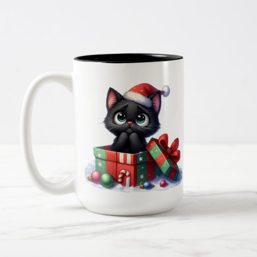 NIEDLICH UND FUNNY BLACK CHRISTMAS KITTENS ZWEIFARBIGE TASSE (Links)