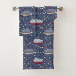 Niedlich und gemütlich Schlaflosigkeit Katze Träum Badhandtuch Set