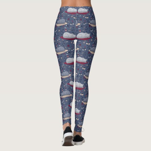 Niedlich und gemütlich Schlaflosigkeit Katze Träum Leggings (Rückseite)