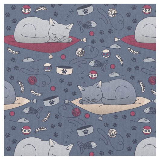 Niedlich und gemütlich Schlaflosigkeit Katze Träum Stoff (Nahaufnahme)