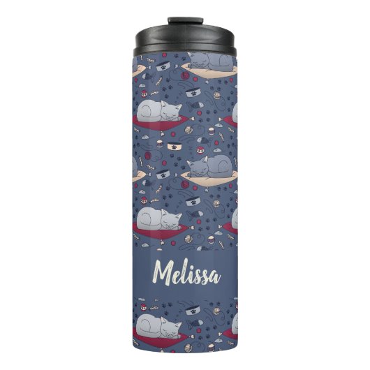 Niedlich und gemütlich Schlaflosigkeit Katze Träum Thermosbecher (Vorderseite)