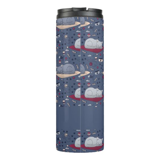 Niedlich und gemütlich Schlaflosigkeit Katze Träum Thermosbecher (Rückseite)