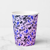 Niedlich und Spaß Lila, Blau und Schwarz Halloween Pappbecher (Rückseite)