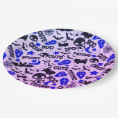 Niedlich und Spaß Lila, Blau und Schwarz Halloween Pappteller (Schrägansicht)