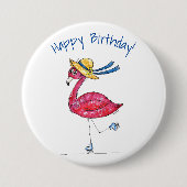 Niedlich und Whimsical Pink Flamingo auf Skaten Button (Vorderseite)