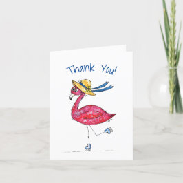 Niedlich und Whimsical Pink Flamingo auf Skaten Dankeskarte