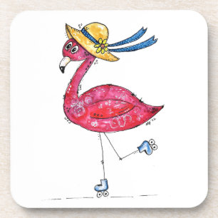 Niedlich und Whimsical Pink Flamingo auf Skaten Getränkeuntersetzer