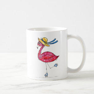 Niedlich und Whimsical Pink Flamingo auf Skaten Kaffeetasse