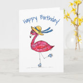 Niedlich und Whimsical Pink Flamingo auf Skaten Karte (Gelbe Blume)