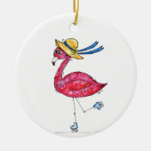 Niedlich und Whimsical Pink Flamingo auf Skaten Keramik Ornament (Vorne)