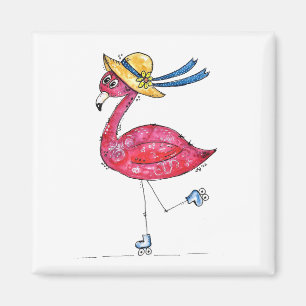 Niedlich und Whimsical Pink Flamingo auf Skaten Magnet