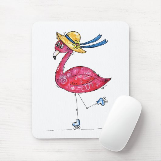 Niedlich und Whimsical Pink Flamingo auf Skaten Mousepad (Mit Mouse)