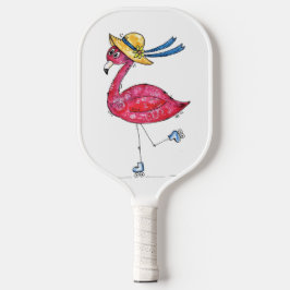 Niedlich und Whimsical Pink Flamingo auf Skaten Pickleball Schläger