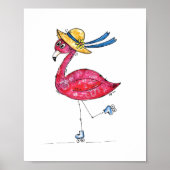 Niedlich und Whimsical Pink Flamingo auf Skaten Poster (Vorne)