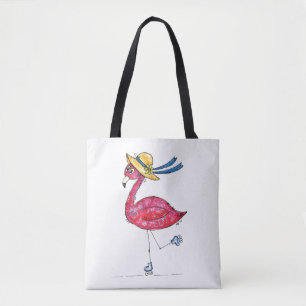 Niedlich und Whimsical Pink Flamingo auf Skaten Tasche