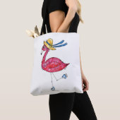 Niedlich und Whimsical Pink Flamingo auf Skaten Tasche (Von Nahem)