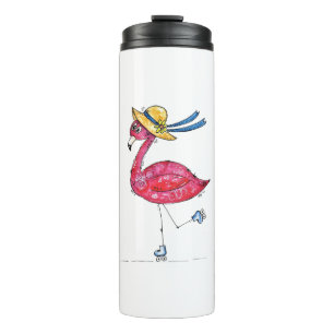Niedlich und Whimsical Pink Flamingo auf Skaten Thermosbecher