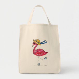 Niedlich und Whimsical Pink Flamingo auf Skaten Tragetasche