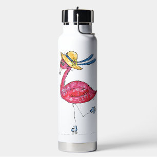 Niedlich und Whimsical Pink Flamingo auf Skaten Trinkflasche