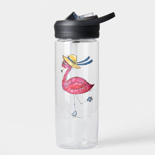 Niedlich und Whimsical Pink Flamingo auf Skaten Trinkflasche (Links)