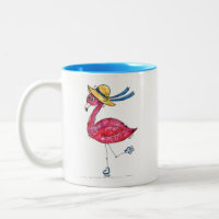 Niedlich und Whimsical Pink Flamingo auf Skaten