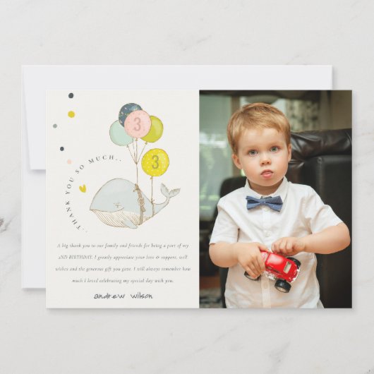 Niedlich Underwater Balloon Whale Foto Kindergebur Dankeskarte (Vorderseite)