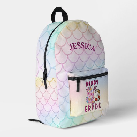 Niedlich Unicorn 3D Personalisierter Name Bedruckter Rucksack (Rückseitige Ecke links)