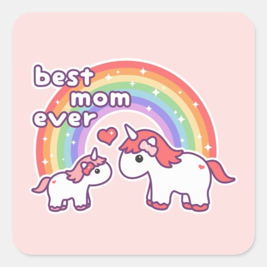 Niedlich Unicorn Beste Mama je Quadratischer Aufkleber (Vorderseite)