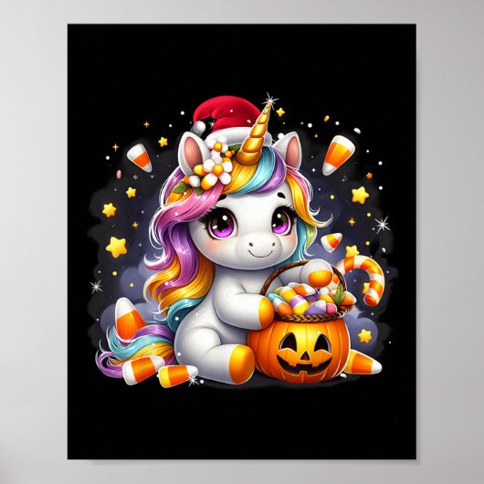 Niedlich Unicorn Candy Halloween Weihnachtsmannmüt Poster (Vorne)