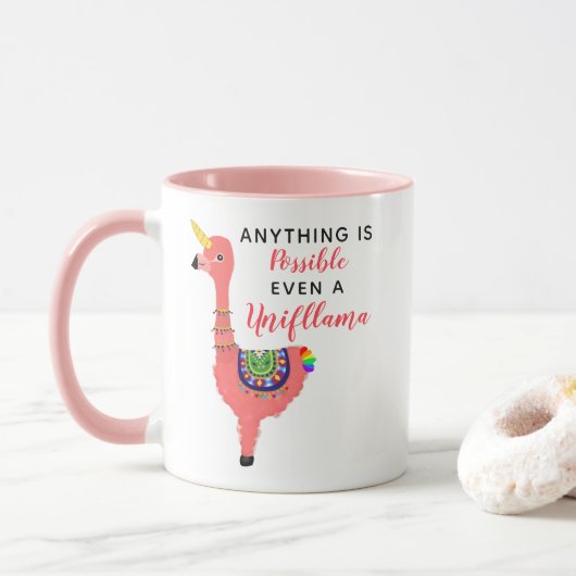 Niedlich Unicorn Flamingo Llama Inspirierend Unifl Tasse (Mit Donut)