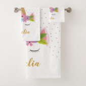 Niedlich Unicorn Gold Glitzer Girly Individuelle N Badhandtuch Set (Insitu)