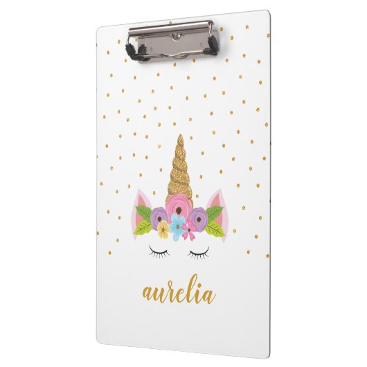 Niedlich Unicorn Gold Glitzer Girly Individuelle N Klemmbrett (Links)