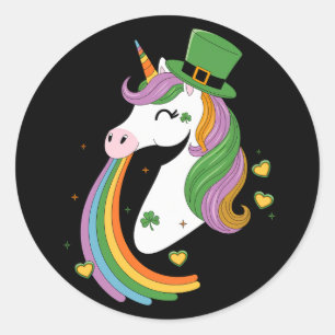 Niedlich Unicorn Kleeblatt St Patricks Day Leprico Runder Aufkleber
