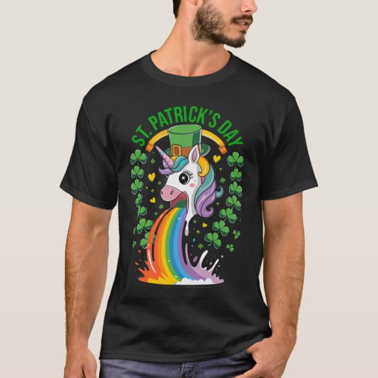 Niedlich Unicorn Kleeblatt St Patricks Day Leprico T-Shirt (Vorderseite)