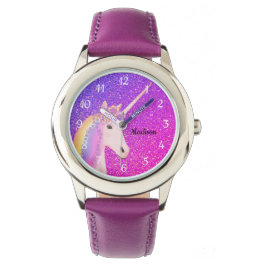 Niedlich Unicorn Lila Pink Glitzer Ombre Individue Armbanduhr