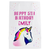 Niedlich Unicorn Magical Star Girl Happy Birthday Mittlere Geschenktüte (Rückseite)