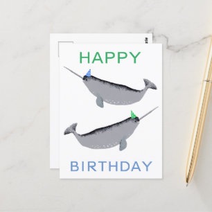 Niedlich Unicorn Narwhal Whale Whaley Happy Birthd Postkarte