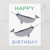 Niedlich Unicorn Narwhal Whale Whaley Happy Birthd Postkarte (Vorderseite)