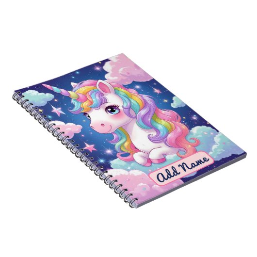 Niedlich Unicorn-Notebook - bearbeitbarer Name Notizblock (Rechte Seite)
