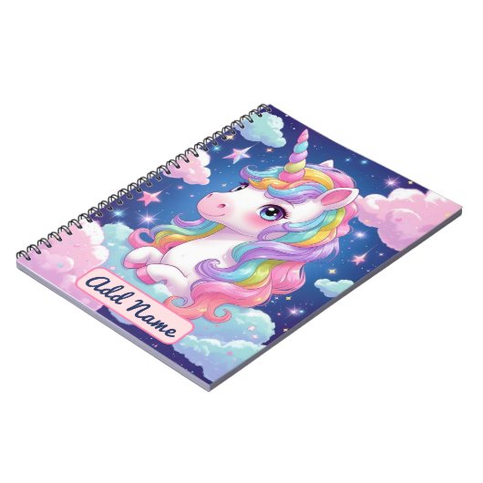 Niedlich Unicorn-Notebook - bearbeitbarer Name Notizblock (Linke Seite)