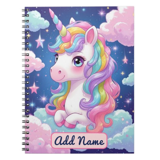 Niedlich Unicorn-Notebook - bearbeitbarer Name Notizblock (Vorderseite)