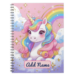Niedlich Unicorn-Notebook - bearbeitbarer Name Notizblock