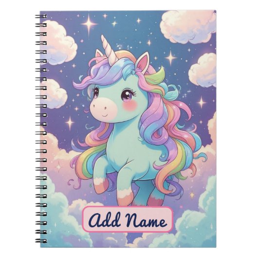 Niedlich Unicorn-Notebook - bearbeitbarer Name Notizblock (Vorderseite)