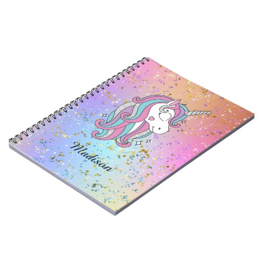 Niedlich Unicorn Ombre Rainbow Glitzer Sparkle Spi Notizblock (Linke Seite)